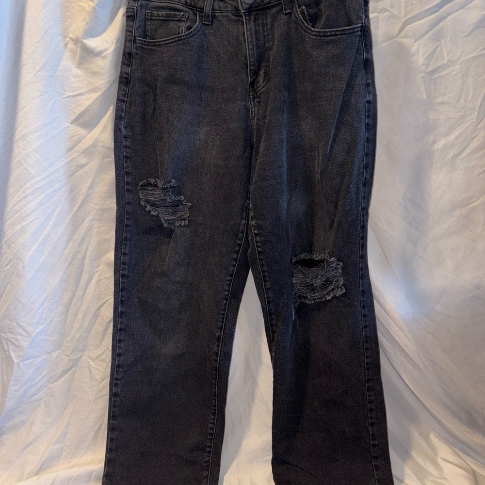 SO Women's Relaxed Black Distressed Jeans